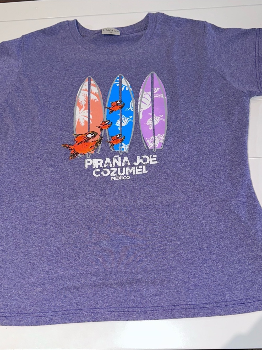 Piraña Joe Cozumel Mexico Purple Surfboard Graphic Tee XL
